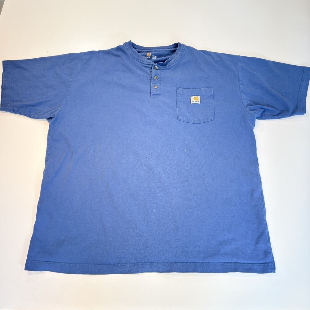 Carhartt Mens XL Blue Henley T-Shirt Pocket Heavyweight Short Sleeve Work Shirt